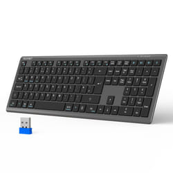 Wireless Keyboard, Rechargeable 2.4GHz USB Bluetooth Keyboard for 4 Multi Devices, Ultra Slim Full Size UK Layout Keyboards for Computer, Laptop,