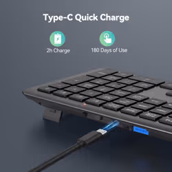 Wireless Keyboard, Rechargeable 2.4GHz USB Bluetooth Keyboard for 4 Multi Devices, Ultra Slim Full Size UK Layout Keyboards for Computer, Laptop,