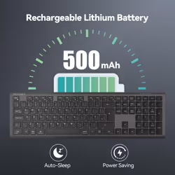 Wireless Keyboard, Rechargeable 2.4GHz USB Bluetooth Keyboard for 4 Multi Devices, Ultra Slim Full Size UK Layout Keyboards for Computer, Laptop,