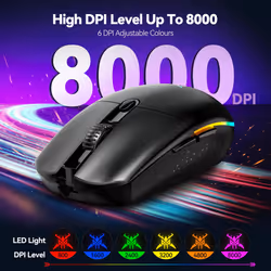 Wireless Gaming Mouse - Rechargeable Wireless Mouse with Optical Sensor Up to 8000 DPI, 6 Programmable Buttons, and RGB Backlighting, 2.4G Lightweight