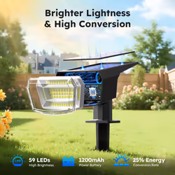 Solar Spot Lights Outdoor Garden - 59 LEDs Garden Lights Solar Powered, 6500K Cool White Light, 3 Brightness Levels Pathway Lighting IP65 Waterproof
