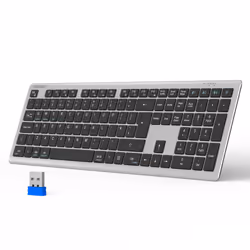 Wireless Keyboard, Rechargeable 2.4GHz USB Bluetooth Keyboard for 4 Multi Devices, Ultra Slim Full Size UK Layout Keyboards f ...