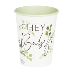 8 Botanical Hey Baby Party Cups, Baby Shower Cups, Neutral Baby Shower Decorations, Eco Baby Shower, Gender Reveal Party Cups
