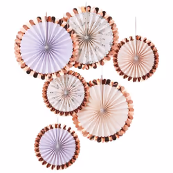6 Rose Gold Foiled Floral Party Fans, Birthday Decorations, Pastel Floral Decor, Hen Party, Baby Shower Decor, Partea Tea Par ...