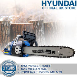 Hyundai Electric Chainsaw 2400W 230V 16" 40cm Oregon Bar & Chain Long 12m Cord