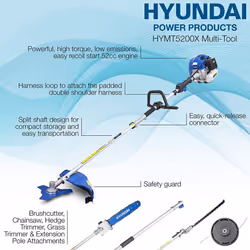 Hyundai Functional 5 in 1 Petrol Multi-Tool Set, HYMT5200X, 52CC, Grass, Hedge Trimmer, Pruner Chainsaw, Brushcutter, Extension Pole, Multitool