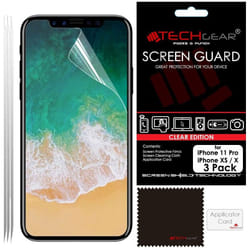 [3 Pack] TECHGEAR Screen Protectors for iPhone 11 Pro, iPhone XS - Clear Lcd Screen Protector with Cleaning Cloth & Application Card