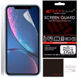 [3 Pack] TECHGEAR Screen Protectors for iPhone 11, iPhone XR 6.1" - Clear Lcd Screen Protector with Cleaning Cloth & Applicat ...