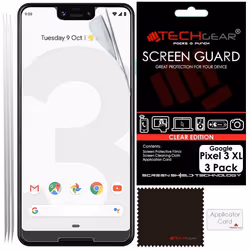 [3 Pack] TECHGEAR Screen Protectors for Pixel 3 XL- Clear Lcd Screen Protector with Cleaning Cloth & Application Card