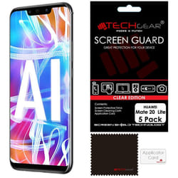 [5 Pack] TECHGEAR Screen Protectors fit Huawei Mate 20 Lite - Clear Lcd Screen Protector with Cleaning Cloth & Application Card