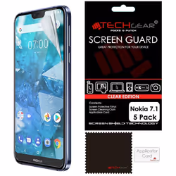 [5 Pack] TECHGEAR Screen protectors for Nokia 7.1 Clear Lcd Screen Protectors Cover Guards