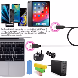 TECHGEAR USB-C to USB-C 3.1 10Gbps Fast Charging & Data Transfer Cable (1ft/30cm) Both Ends USB Type C, Compatible with MacBook Pro, iPad Pro 11 / Pro