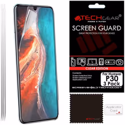 [3 Pack] TECHGEAR Screen Protectors fits Huawei P30, CLEAR LCD Film Screen Protectors Cover Guards Compatible with Huawei P30