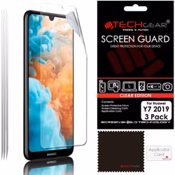 [3 Pack] TECHGEAR Screen Protectors for Huawei Y7 2019, CLEAR LCD Screen Protectors Cover Guards Compatible with Huawei Y7 20 ...