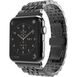 TECHGEAR Watch Band Compatible with Apple Watch Series 8 7 6 5 4 3 2 1 SE Steel Link Bracelet Watch Strap Band with Butterfly Met - Black, 40mm / 38mm