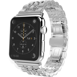 TECHGEAR Watch Band Compatible with Apple Watch Series 8 7 6 5 4 3 2 1 SE Steel Link Bracelet Watch Strap Band with Butterfly Me - Silver, 40mm / 38mm