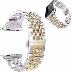 TECHGEAR Watch Band Compatible with Apple Watch Series 8 7 6 5 4 3 2 1 SE Steel Link Bracelet Watch Strap Band with Butterfly Meta - Gold, 40mm / 38mm