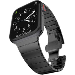 TECHGEAR Watch Band for Apple Watch 45mm / 44mm / 42mm Steel Link Bracelet Watch Strap with Butterfly Metal Clasp for Series 8 7 - Black, 44mm / 42mm