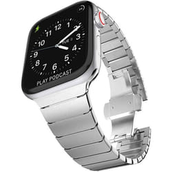 TECHGEAR Watch Band for Apple Watch 45mm / 44mm / 42mm Steel Link Bracelet Watch Strap with Butterfly Metal Clasp for Series 8 7 - Silver, 44mm / 42mm