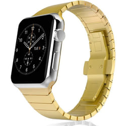 TECHGEAR Watch Band for Apple Watch 45mm / 44mm / 42mm Steel Link Bracelet Watch Strap with Butterfly Metal Clasp for Series 8 7 6 - Gold, 44mm / 42mm