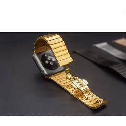 TECHGEAR Watch Band for Apple Watch 45mm / 44mm / 42mm Steel Link Bracelet Watch Strap with Butterfly Metal Clasp for Series 8 7 6 - Gold, 44mm / 42mm
