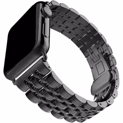 TECHGEAR Watch Band for Apple Watch Series 8 7 6 5 4 3 2 1 SE Steel Link Bracelet Watch Strap Band with Butterfly Metal Clasp for - Black, 44mm / 42mm