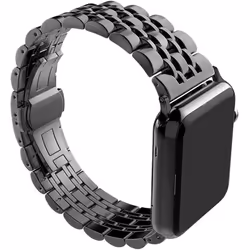 TECHGEAR Watch Band for Apple Watch Series 8 7 6 5 4 3 2 1 SE Steel Link Bracelet Watch Strap Band with Butterfly Metal Clasp for - Black, 44mm / 42mm