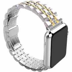 TECHGEAR Watch Band for Apple Watch Series 8 7 6 5 4 3 2 1 SE Steel Link Bracelet Watch Strap Band with Butterfly Metal Clasp for - Gold, 44mm / 42mm