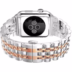 TECHGEAR Watch Band for Apple Watch Series 8 7 6 5 4 3 2 1 SE Steel Link Bracelet Watch Strap Band with Butterfly Metal Clasp for - pink, 44mm / 42mm