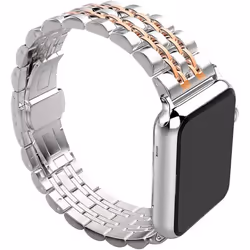 TECHGEAR Watch Band for Apple Watch Series 8 7 6 5 4 3 2 1 SE Steel Link Bracelet Watch Strap Band with Butterfly Metal Clasp for - pink, 44mm / 42mm