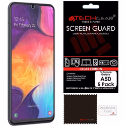 TECHGEAR [5 Pack] Screen Protectors Compatible with Samsung Galaxy A50, CLEAR LCD Screen Protectors Cover Guards