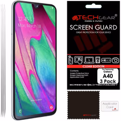 [3 Pack] TECHGEAR Screen Protectors Compatible with Samsung Galaxy A40, CLEAR LCD Screen Protectors Cover Guards