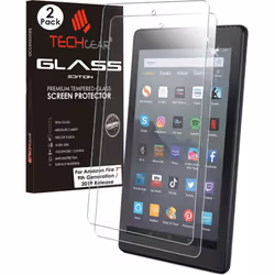 TECHGEAR 2 Pack GLASS Edition fits Previous Amazon Fire 7" Tablet (2019 Release / 9th Generation) - Genuine Tempered Glass Sc ...