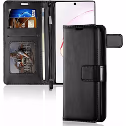 TECHGEAR Galaxy Note 10 Plus Leather Wallet Case, Flip Protective Case Cover with Card Slots, Kickstand and Wrist Strap - Bla ...