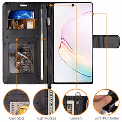 TECHGEAR Galaxy Note 10 Plus Leather Wallet Case, Flip Protective Case Cover with Card Slots, Kickstand and Wrist Strap - Black...