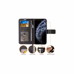 TECHGEAR Apple iPhone 11 Pro Max Leather Wallet Case - Protective Flip Cover with Card Slots, Kickstand and Wrist Strap, PU Leather - Black