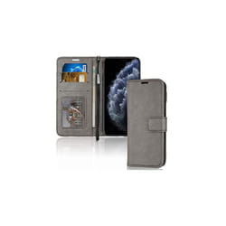 TECHGEAR Apple iPhone 11 Pro Max Leather Wallet Case - Protective Flip Cover with Card Slots, Kickstand and Wrist Strap, PU Leather - Grey