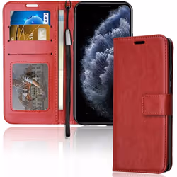 TECHGEAR iPhone 11 Pro Max Leather Wallet Case - Protective Flip Cover with Card Slots, Kickstand and Wrist Strap, Red PU...