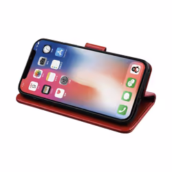 TECHGEAR iPhone 11 Pro Max Leather Wallet Case - Protective Flip Cover with Card Slots, Kickstand and Wrist Strap, Red PU...