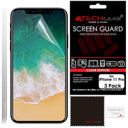 [Pack of 3] TECHGEAR Screen Protectors for iPhone 11 Pro 5.8" - CLEAR LCD Screen Protector with Cleaning Cloth & Application Card