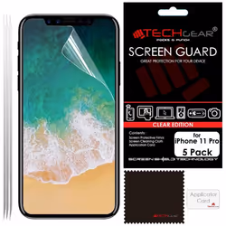 TECHGEAR [Pack of 5] Screen Protectors for iPhone 11 Pro 5.8" - CLEAR LCD Screen Protector Guard Covers with Cleaning Cloth & ...