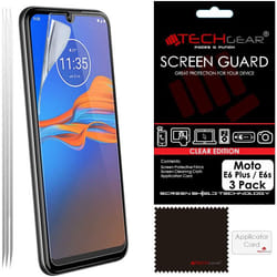 TECHGEAR 3 Pack Moto E6 Plus / E6s Screen Protectors , CLEAR LCD Film Screen Protectors Cover Guards Compatible for Motorola Moto E6s & Moto E6 Plus