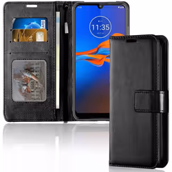 TECHGEAR Moto E6 Plus Case, Leather Wallet Flip Protective Case Cover with Card Slots, Kickstand and Wrist Strap - Black PU.. ...