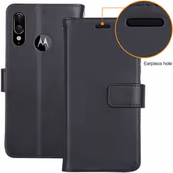 TECHGEAR Moto E6 Plus Case, Leather Wallet Flip Protective Case Cover with Card Slots, Kickstand and Wrist Strap - Black PU...
