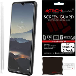 [3 Pack] TECHGEAR Screen Protectors for Nokia 7.2, CLEAR LCD Film Screen Protectors Cover Guards Compatible with Nokia 7.2