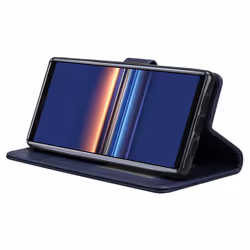 TECHGEAR Xperia 5 Leather Wallet Case, Flip Protective Case Cover with Card Slots, Kickstand and Wrist Strap - Blue PU Leather...