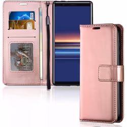 TECHGEAR Xperia 5 Leather Wallet Case, Flip Protective Case Cover with Card Slots, Kickstand and Wrist Strap - Rose Gold PU.. ...