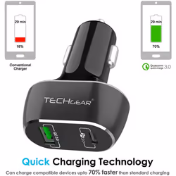 TECHGEAR USB C Car Charger, 63W 2 Port USB Car Charger with 45W PD Power Delivery & 18W Quick Charge 3.0 for iPhone, iPad, Macbook and Other Phones