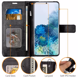 TECHGEAR Galaxy S20 Leather Wallet Case, Flip Protective Case Cover with Wallet Card Holder, Stand and Wrist Strap - Black PU...