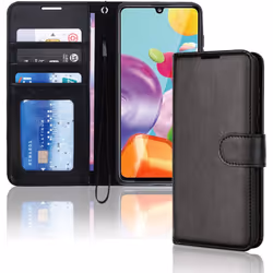TECHGEAR Galaxy A41 Leather Wallet Case, Flip Protective Case Cover with Wallet Card Holder, Stand and Wrist Strap - Black PU ...
